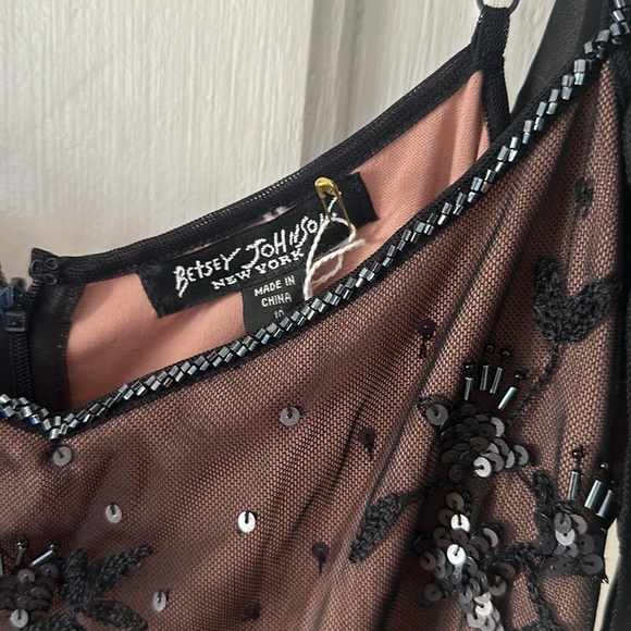 Betsey Johnson Vintage Y2K Sheer Black Over Beige Beaded Gown NWT - Picture 5 of 15